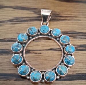 Pendant Turquoise Circle Natural Stones On Copper
